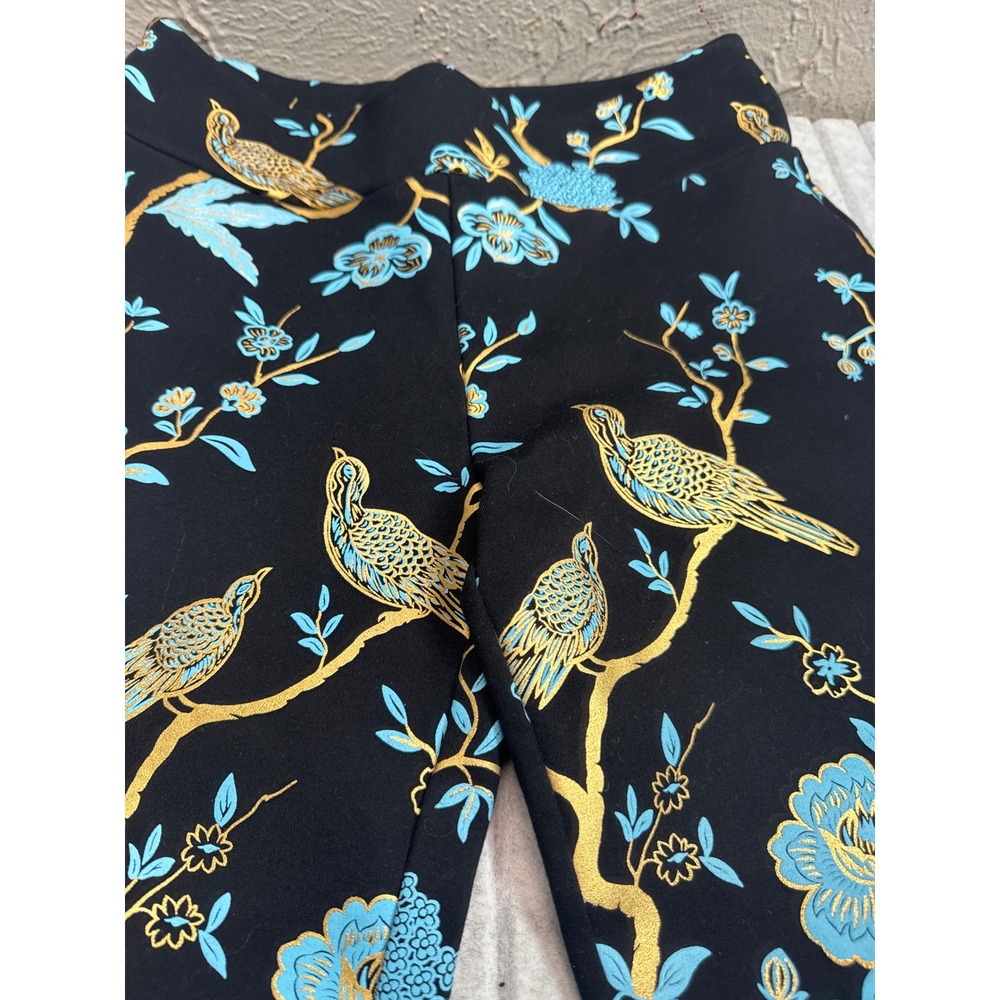 Soft Surroundings PS Black Gold Bird Floral Chinoiserie Ponte Leggings 3BA26‎